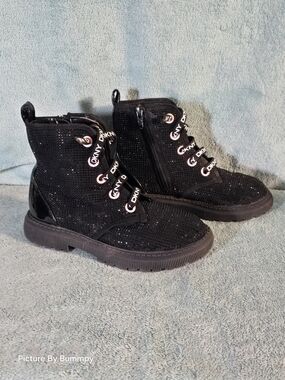 DKNY Black Sparkle Lace-Up Ankle Boots Girls Size 13